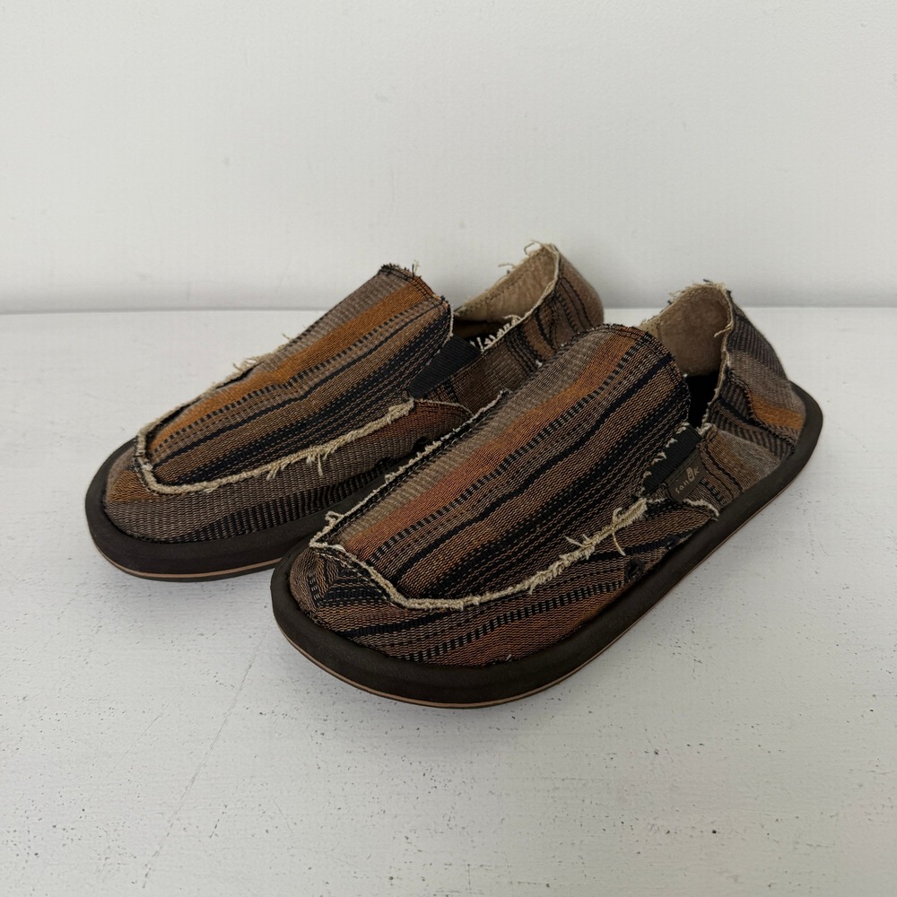 Sanuk Vagabond Mens 8 Sidewalk Surfers Striped Baja Slip On Loafers Brown Tan